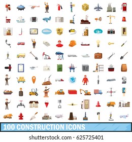 100 construction icons set in cartoon style for any design vector illustration