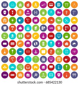 100 construction icons set in different colors circle isolated vector illustration
