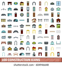 100 construction icons set in flat style for any design vector illustration
