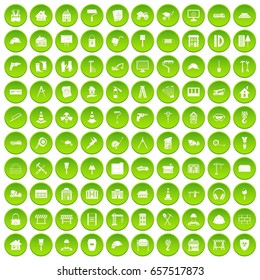 100 construction icons set green circle isolated on white background vector illustration