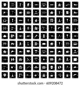 100 construction icons set in grunge style isolated vector illustration
