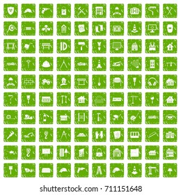 100 construction icons set in grunge style green color isolated on white background vector illustration