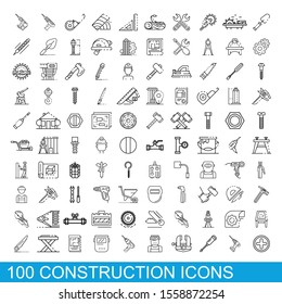 100 construction icons set. Outline illustration of 100 construction icons vector set isolated on white background