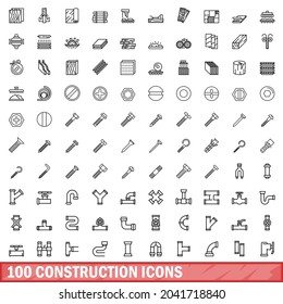 100 construction icons set. Outline illustration of 100 construction icons vector set isolated on white background