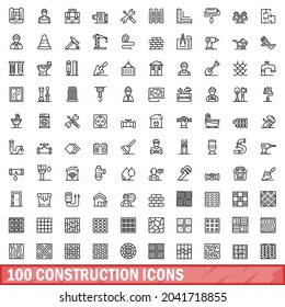 100 construction icons set. Outline illustration of 100 construction icons vector set isolated on white background