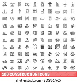 100 iconos de construcción. Ilustración de esquema de 100 iconos de construcción conjunto de vectores aislado en fondo blanco