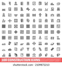 100 iconos de construcción. Ilustración de esquema de 100 iconos de construcción conjunto de vectores aislado en fondo blanco