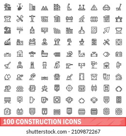 100 iconos de construcción. Ilustración de esquema de 100 iconos de construcción conjunto de vectores aislado en fondo blanco