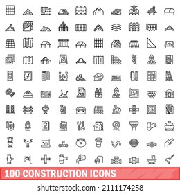 100 construction icons set. Outline illustration of 100 construction icons vector set isolated on white background