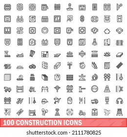 100 construction icons set. Outline illustration of 100 construction icons vector set isolated on white background