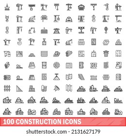 100 construction icons set. Outline illustration of 100 construction icons vector set isolated on white background