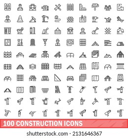 100 construction icons set. Outline illustration of 100 construction icons vector set isolated on white background