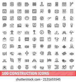 100 construction icons set. Outline illustration of 100 construction icons vector set isolated on white background