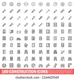 100 construction icons set. Outline illustration of 100 construction icons vector set isolated on white background