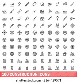 100 construction icons set. Outline illustration of 100 construction icons vector set isolated on white background