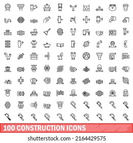 100 construction icons set. Outline illustration of 100 construction icons vector set isolated on white background