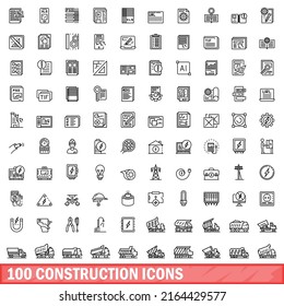 100 construction icons set. Outline illustration of 100 construction icons vector set isolated on white background