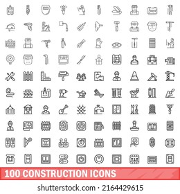 100 iconos de construcción. Ilustración de esquema de 100 iconos de construcción conjunto de vectores aislado en fondo blanco
