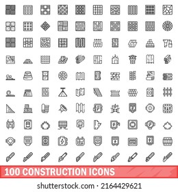 100 construction icons set. Outline illustration of 100 construction icons vector set isolated on white background