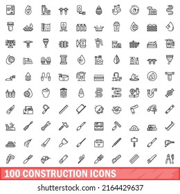 100 construction icons set. Outline illustration of 100 construction icons vector set isolated on white background