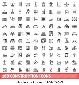 100 construction icons set. Outline illustration of 100 construction icons vector set isolated on white background