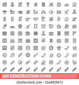 100 construction icons set. Outline illustration of 100 construction icons vector set isolated on white background