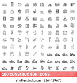 100 construction icons set. Outline illustration of 100 construction icons vector set isolated on white background
