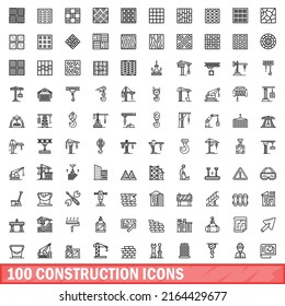 100 construction icons set. Outline illustration of 100 construction icons vector set isolated on white background