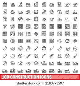 100 construction icons set. Outline illustration of 100 construction icons vector set isolated on white background