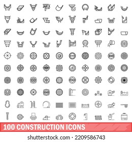 100 iconos de construcción. Ilustración de esquema de 100 iconos de construcción conjunto de vectores aislado en fondo blanco