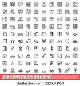 100 iconos de construcción. Ilustración de esquema de 100 iconos de construcción conjunto de vectores aislado en fondo blanco