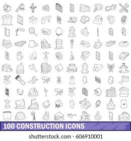 100 construction icons set in outline style for any design vector illustration