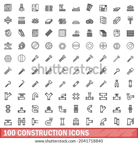 100 construction icons set. Outline illustration of 100 construction icons vector set isolated on white background