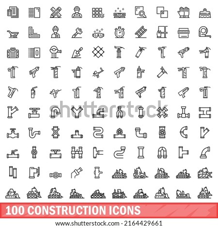 100 construction icons set. Outline illustration of 100 construction icons vector set isolated on white background