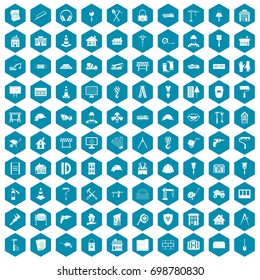 100 construction icons set in sapphirine hexagon isolated vector illustration