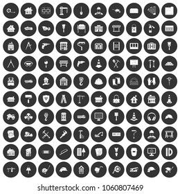 100 construction icons set in simple style white on black circle color isolated on white background vector illustration