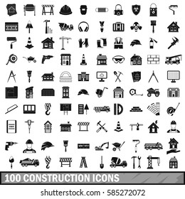 100 construction icons set in simple style. Illustration of construction icons isolated vector for any design