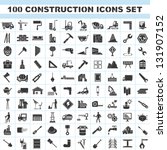100 construction icons set, vector