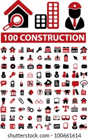 100 construction icons set, vector