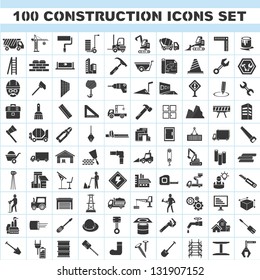 100 construction icons set, vector