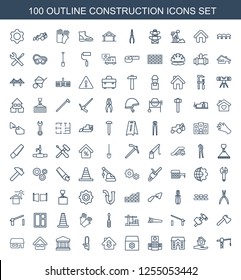 100 construction icons. Trendy construction icons white background. Included outline icons such as construction crane, home care, house. construction icon for web and mobile.