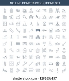 100 construction icons. Trendy construction icons white background. Included line icons such as stairs, shovel, trowel, axe, house, pipe. construction icon for web and mobile.