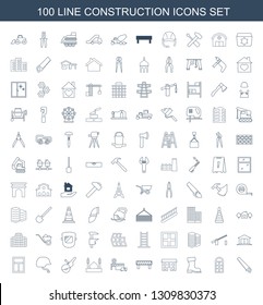 100 construction icons. Trendy construction icons white background. Included line icons such as saw, window, boot, house, barrier, hospital. construction icon for web and mobile.