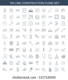 100 construction icons. Trendy construction icons white background. Included line icons such as roller, building, measure tape, measuring tape. construction icon for web and mobile.