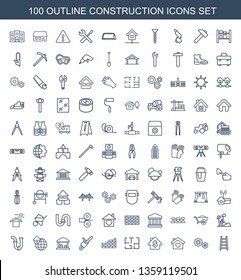 100 construction icons. Trendy construction icons white background. Included outline icons such as ladder, gear, house with heart, bank. construction icon for web and mobile.