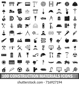 100 construction materials icons set in simple style for any design vector illustration