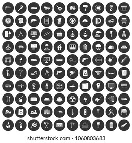 100 construction site icons set in simple style white on black circle color isolated on white background vector illustration