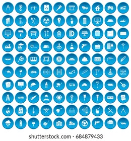 100 construction site icons set blue
