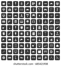 100 construction site icons set in black color isolated vector illustration