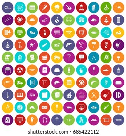100 construction site icons set in different colors circle isolated vector illustration